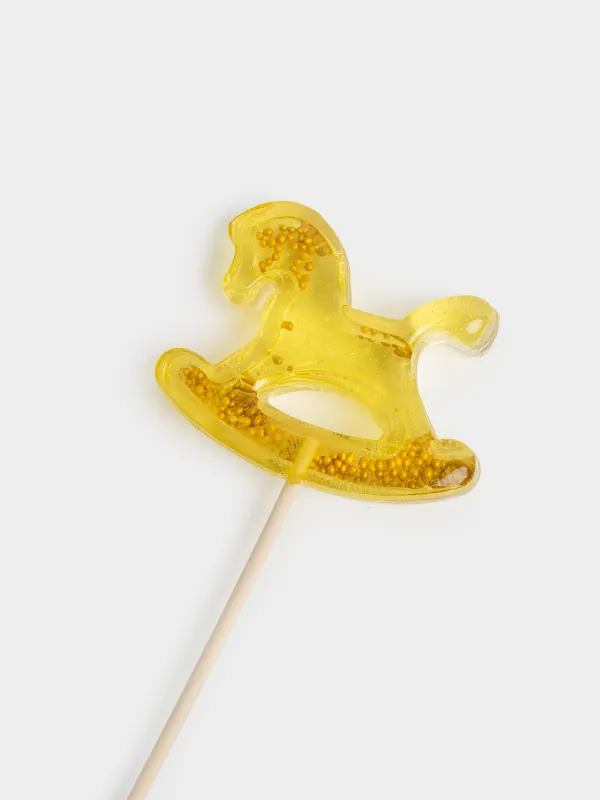 Мұз кәмпит, 40 гр, сылдырмақ, таяқшада, изомальт, сары, Тербелетін ат, Sweet life, image-1