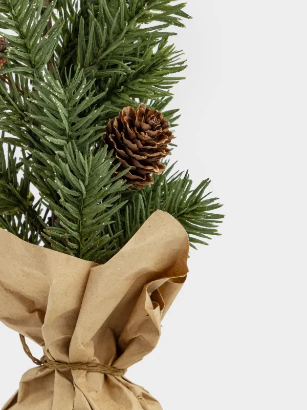 Сәндік композиция, 25 см, крафтта, пластик, шампан, конусы бар инелер, Conifer champagne, image-3