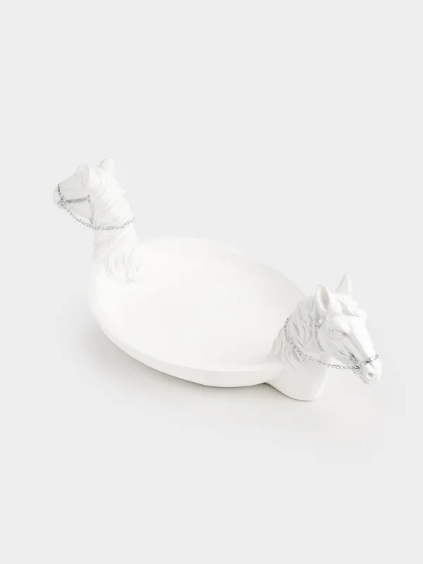 Сәндік ыдыс, 34х16х12 см, полирезин, ақ-күміс, Жылқылар, Horses, image-2
