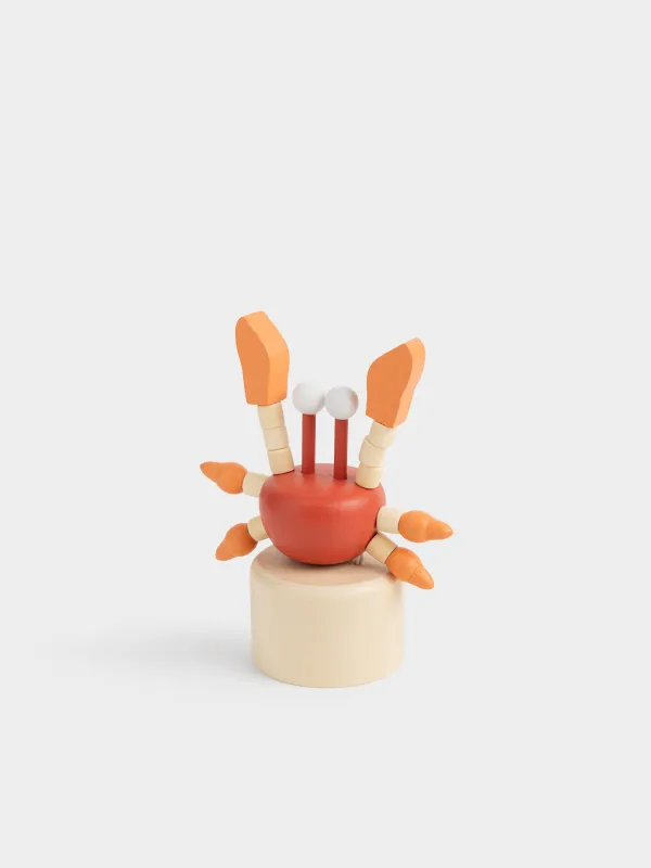Игрушка, 5х13 см, дергунчик, дерево, красно-оранжевая, Краб, Entertain, image-3