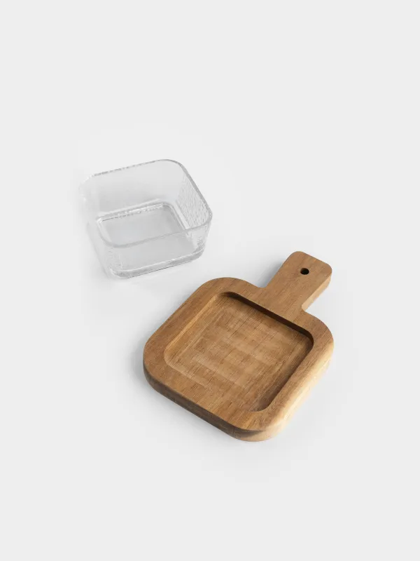 Ыдыс, 10х10 см, тұғырда, шыны/ағаш, Ripply wood, image-3