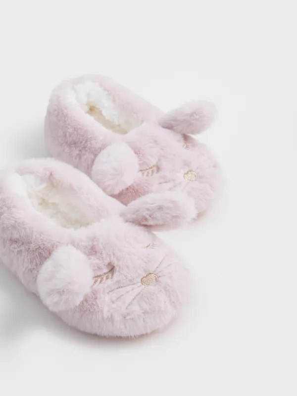 Балалар тәпішке-шұлықтары, үйге арналған, өлшемі 27-29, жасанды үлбір/шерпа, сүт түстес, Мысық, Funny warm, image-3