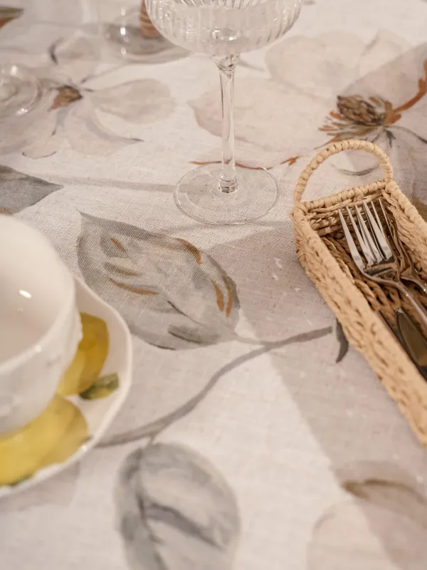 Дастархан, 160х160 см, полиэстер/зығыр, сүт түстес сары, Гүлдер, Flowery flax, image-3