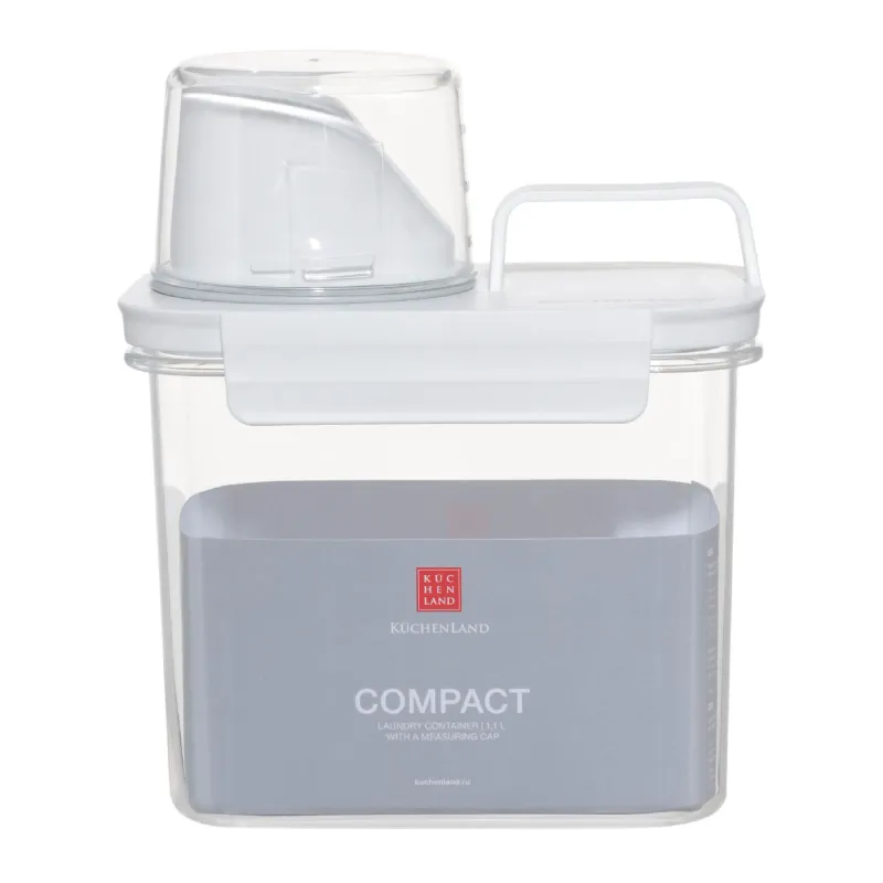 Кір жуғыш ұнтаққа арналған контейнер, 1,1 л, өлшегішпен, пластик, ақ, Compact, image-3