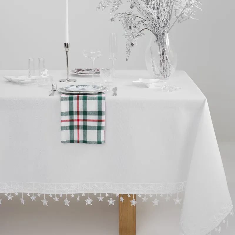 Дастархан, 160х160 см, шілтерлі, полиэстер, ақ, Жұлдыздар, Stars framed