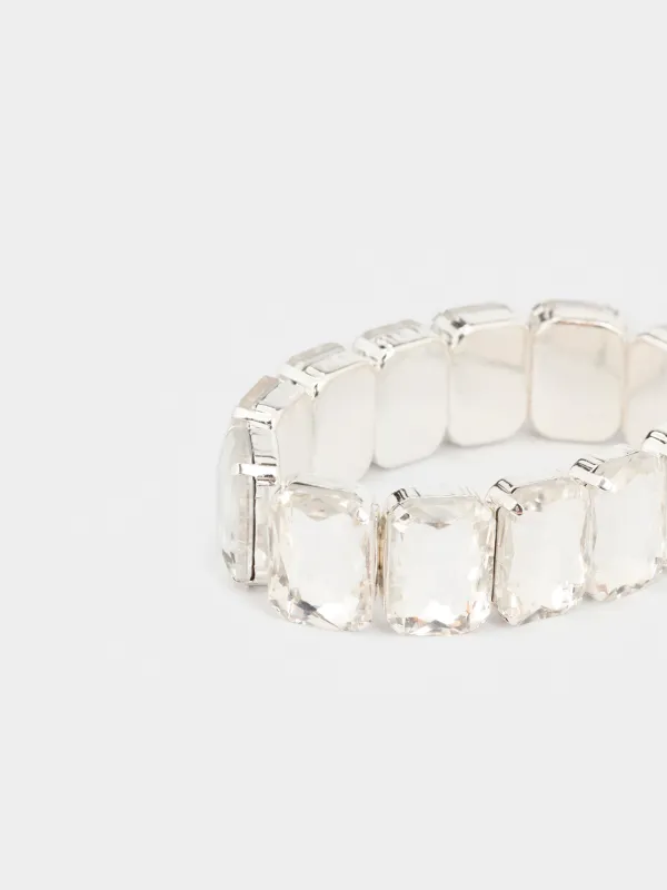 Білезік, 18 см, шыны / металл, күміс, кристалдар, Jewelry crystal, image-1