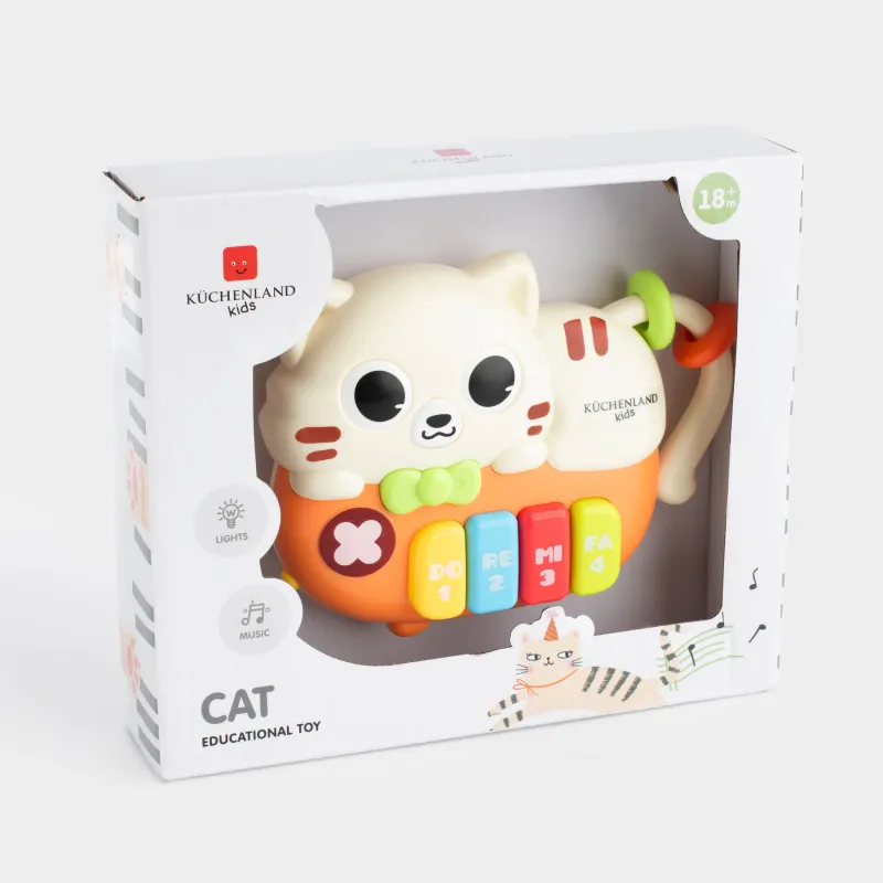 Дамытушы ойыншық, 12х16 см, музыкалық, пластик, Мысық-фортепиано, Cat, image-5
