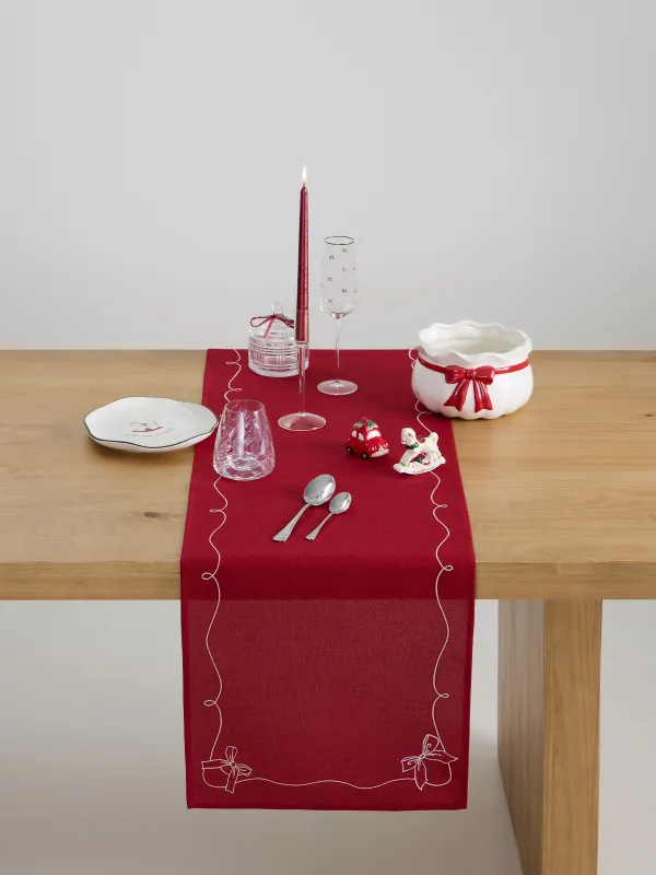 Дорожка настольная, 40х160 см, полиэстер, красная, Банты, Bow color, image-1