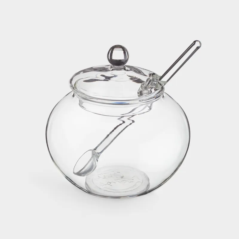 Қант ыдысы, 10 см, 350 мл, қасығы бар, шыны, Clear