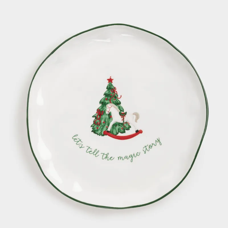 Түскі ас тәрелкесі, 26 см, керамика, Шыршасы бар жылқы, Christmas green