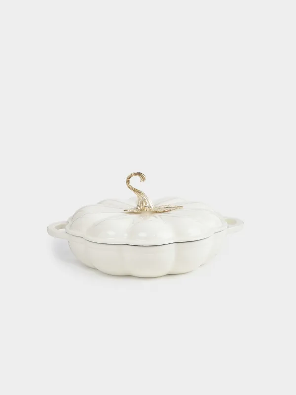 Таба, 26 см, 2,3 л, қақпағы бар, шойын, сүт түстес, Асқабақ, Gourd, image-0