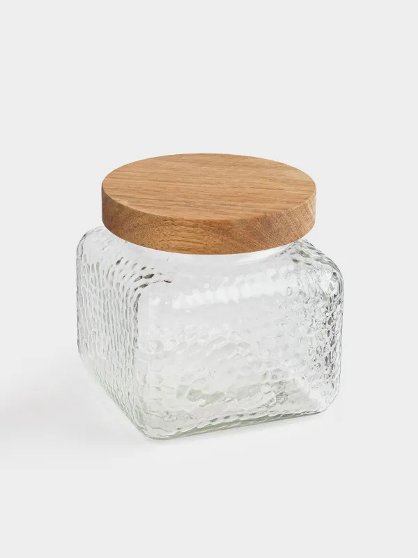 Сусымалы өнімдерге арналған құты, 1,2 л, шыны/ағаш, Ripply wood, image-1