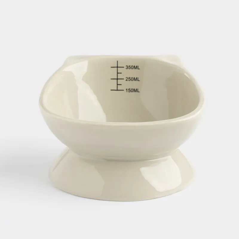 Жануарларға арналған тостаған, 13х9 см, 350 мл, өлшеуіш шкаласы бар, аяқты, керамика, сұр, мысық, Whiskers