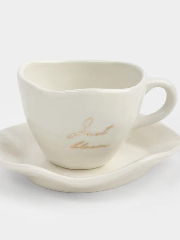 Шай жұбы, 1 адам, 2 зат, 280 мл, фарфор Р, сүт түстес, Just bloom, Толқынды жиек, Wavy gold, image-1