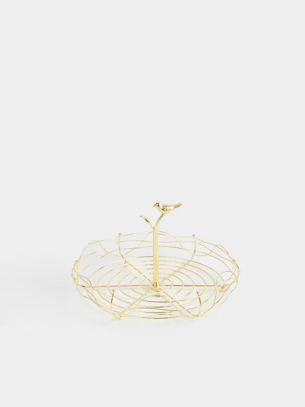 Корзина для фруктов, 29х17 см, с ручкой, металл, золотистая, Птица, Twist gold, image-3