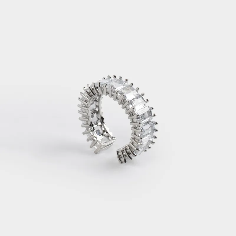 Кольцо, р. S-M, единый размер, металл/стекло, серебристое, Кристаллы, Jewelry crystal