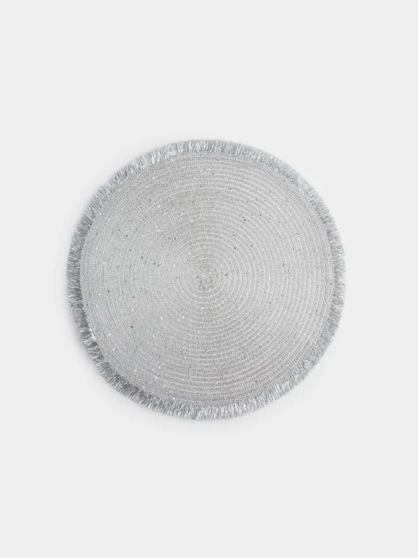 Аспаптарға арналған майлық, 38 см, шашақтары мен пайеткалары бар, полиэстер, дөңгелек, күміс, Rotary shine, image-0