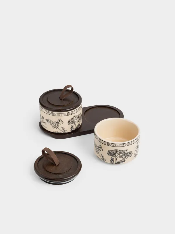 Сақтау ыдысы, 9х7 см, 200 мл, 2 дана, тұғырда, керамика/бамбук, сүт түстес, Shelter, image-3