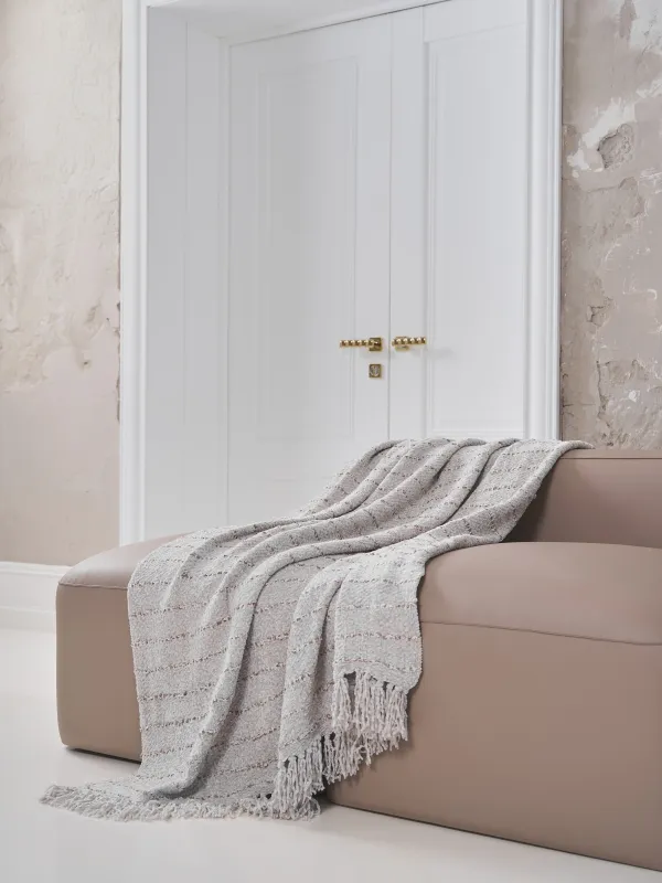 Көрпе, 130x170 см, шашақты, шенил, бежевый түсті, Жолақты, Chenill, image-6