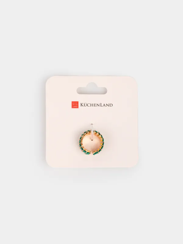 Сақина, өлшемі S-M, бірыңғай өлшем, металл/страздар, алтын және жасыл, Кристалдар, Jewelry crystal, image-4