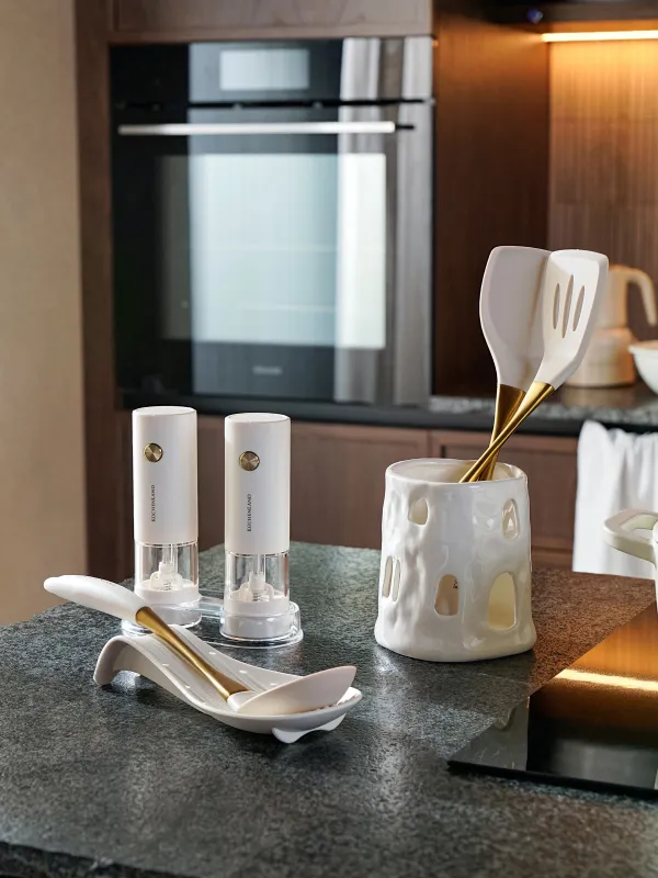 Ложка сервировочная, 34 см, силикон/сталь, молочно-золотистая, Pintino, image-5