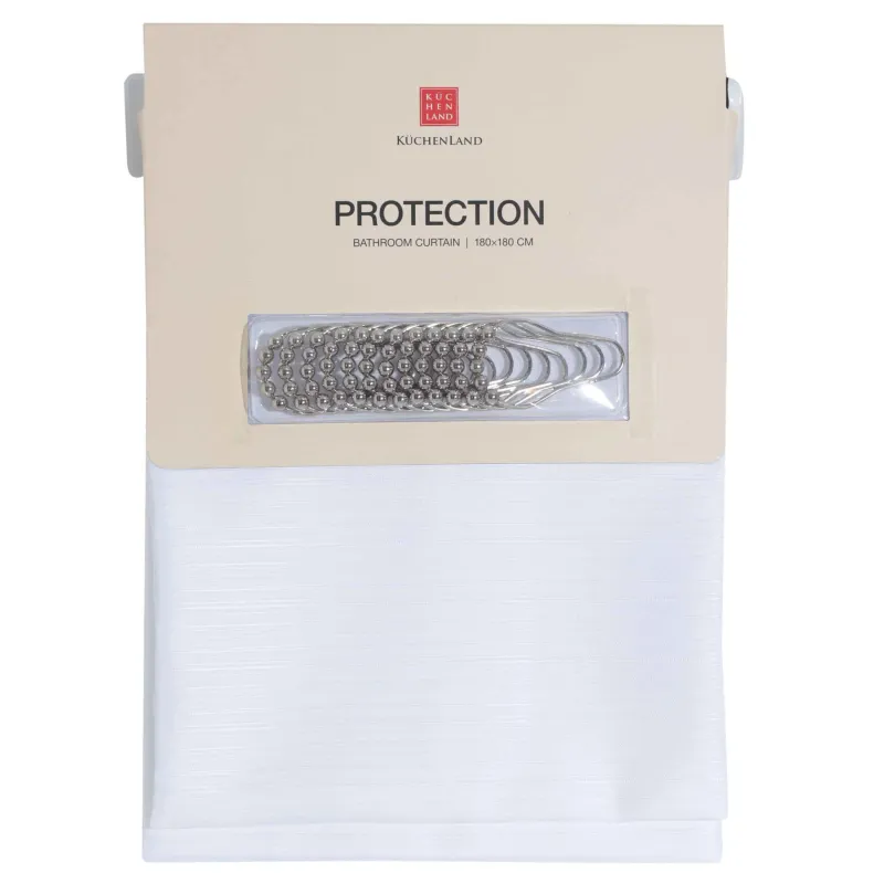 Штора для ванной, 180х180 см, с кольцами, полиэстер/металл, белая, Home, Protection, image-2