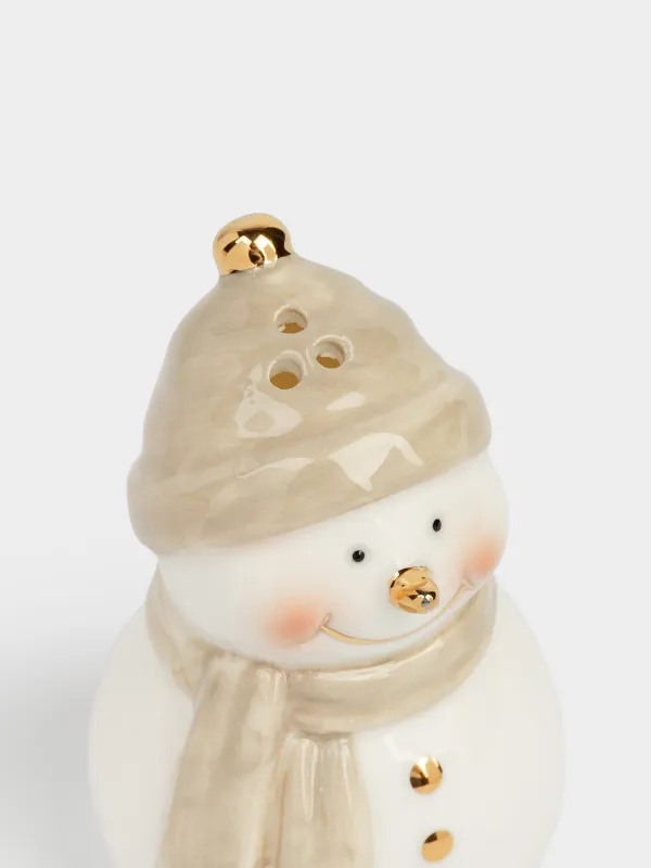 Емкость для соли или перца, 8 см, фарфор P, бело-бежевая, Снеговик в шапке и шарфе, Snowy, image-2