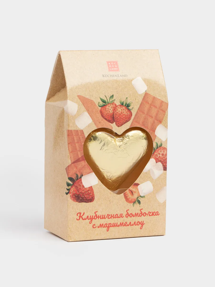 Шоколад, 35 гр, пішінді, маршмеллоу қосылған, бомба, құлпынай, Жүрек, Sweet shape, image-0