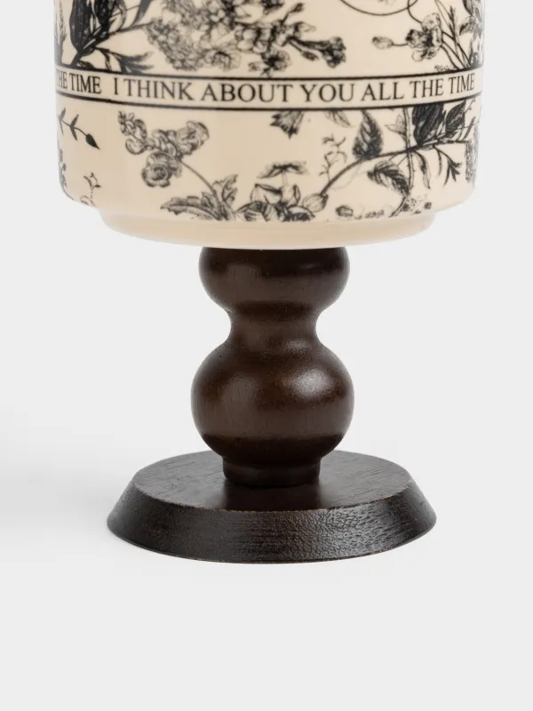 Креманка, 13 см, 200 мл, керамика/бамбук, молочно-черная, Винтажные цветы, Shelter, image-2