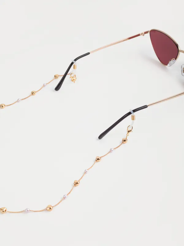 Көзілдірік тізбегі, 76 см, металл/пластик, ақ және алтын, інжу және жүректер, Baroque, image-2