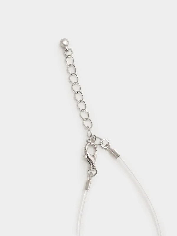 Шынжыр, 40 см, салпыншағы бар, металл/страздар, күміс түстес, Жүрек, Jewelry heart, image-2