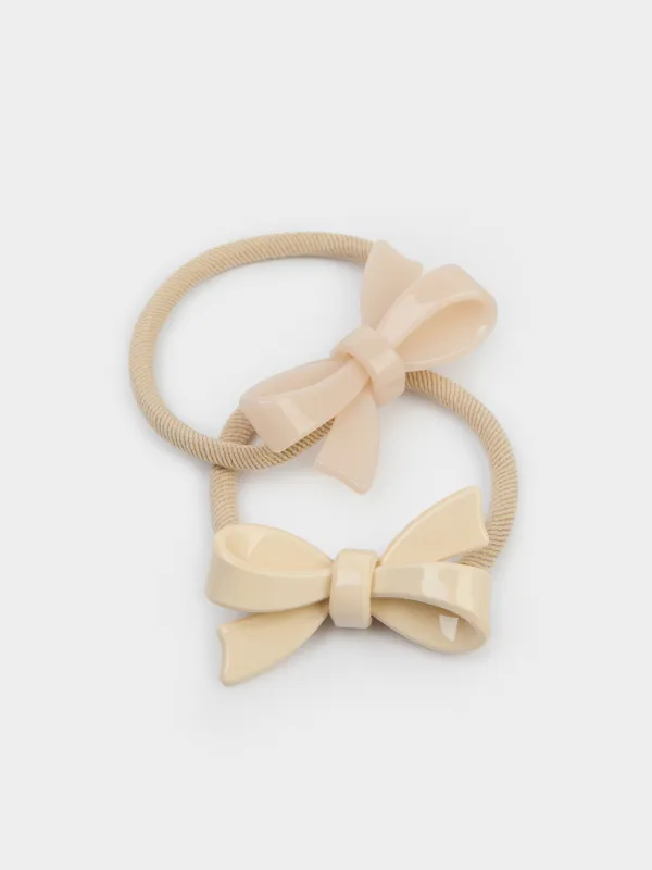Набор резинок для волос, 6 см, 2 шт, детский, акрил/полиэстер, розовый/молочный, Бант, Gracile, image-1