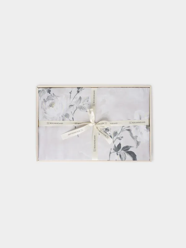 Төсек-орын жабдықтарының жиынтығы, еуро, tencel 300 ТС, ашық сұр, Гүлдер, Tencel, image-7