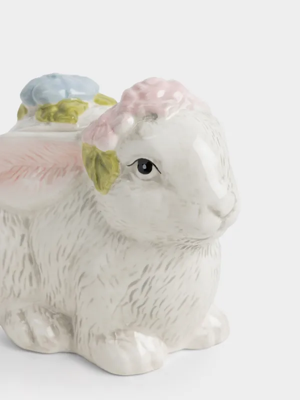 Сақтау ыдысы, 13х10 см, 200 мл, керамика, сұр, Гүлдері бар қоян, Easter, image-2