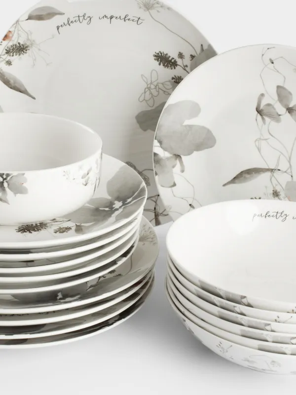 Ас сервизі, 6 адам, 19 зат, фарфор N, Сұр гүлдер, Watercolor, image-1