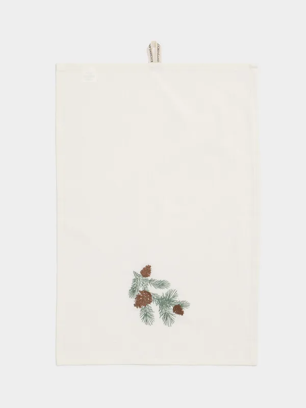 Асүйлік сүлгі, 40х60 см, 2 дана, мақта, сүтті/жасыл, Бұтақтағы шырша бүршіктері, Conifer, image-6