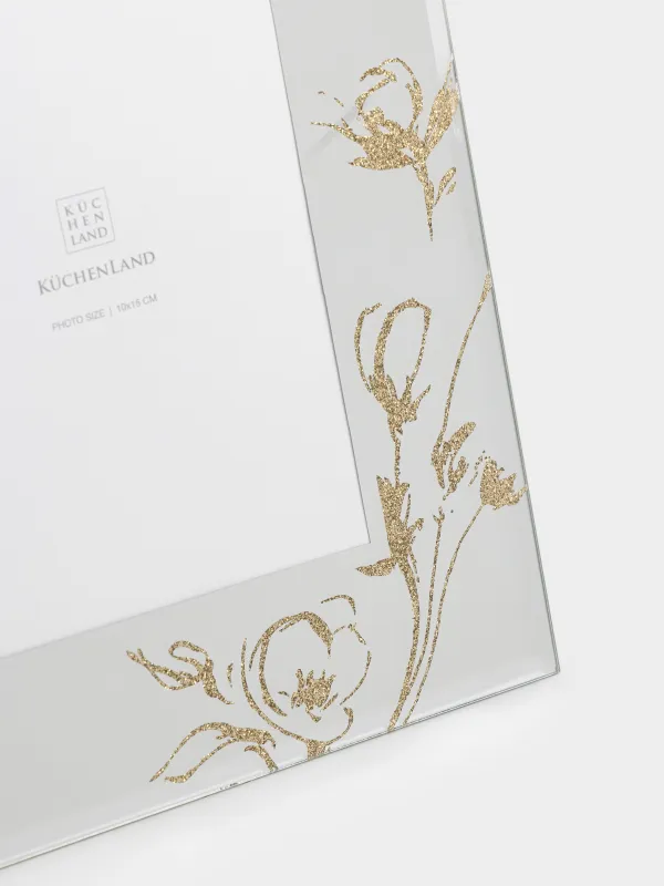 Фоторамка, 17x22 см, стекло, Золотистые цветы, Glossy, image-1