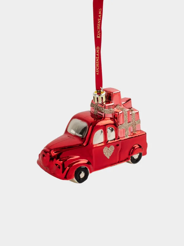 Шырша ойыншығы, 11 см, пластик, жылтырақтары бар, қызыл, Жүрегі бар көлік, Figure christmas, image-0