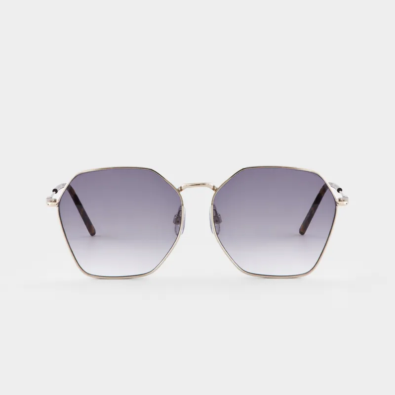Очки солнцезащитные, металл/акрил, шестиугольные, серые, Geometric