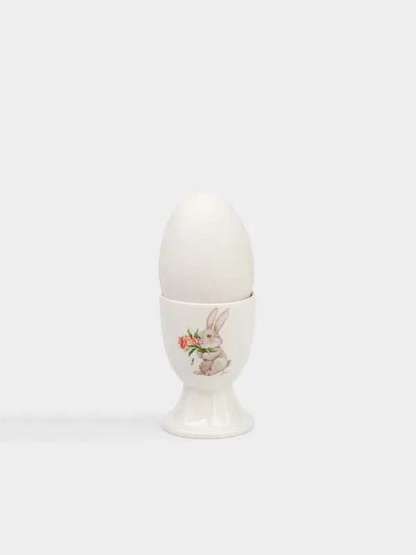 Подставка для яйца, детская, 7 см, фарфор N, белая, Кролик с букетом, Easter Kids, image-3