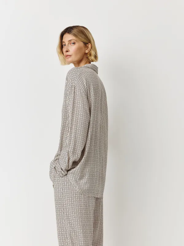 Әйелдер жейдесі, өлшемі L, ұзын жеңді, вискоза, сүтті қара, Сызықтар, Eniola, image-3