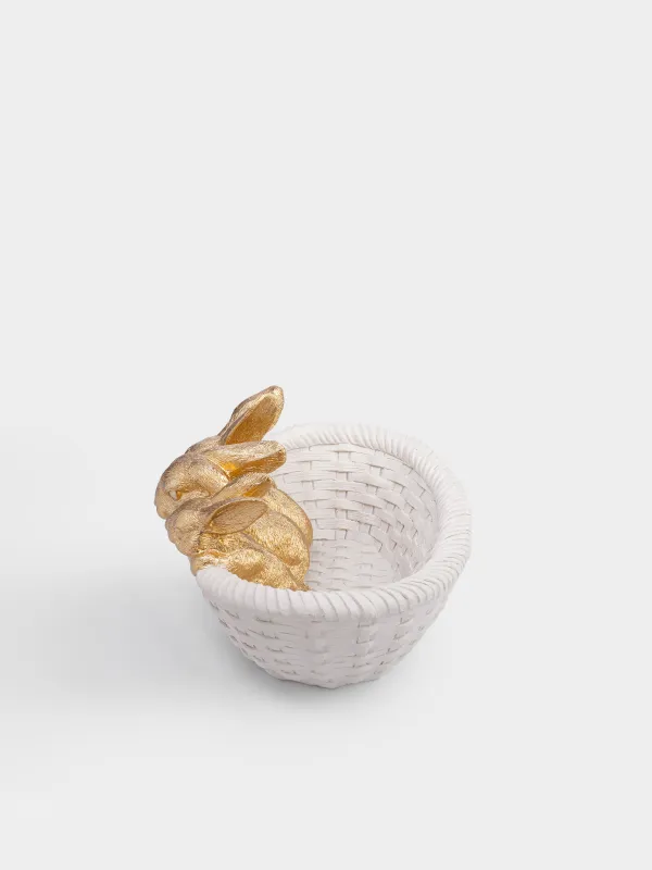 Кәмпит ыдысы, 27х16 см, полирезин, ақ және алтын түстес, Себеттегі қояндар, Rustic Easter, image-4