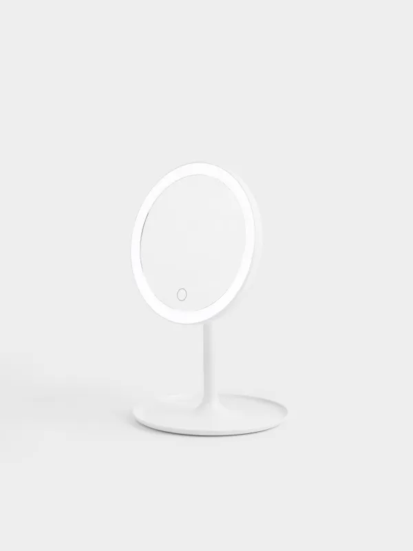Зеркало настольное, 29х18/15 см, с подсветкой, на подставке, пластик, круглое, белое, Vesta, image-4