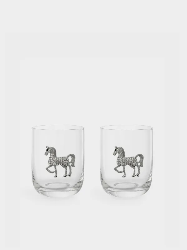 Стакан для виски, 10 см, 340 мл, 2 шт, стекло/металл, Серебристая лошадь, Lux elements, image-0