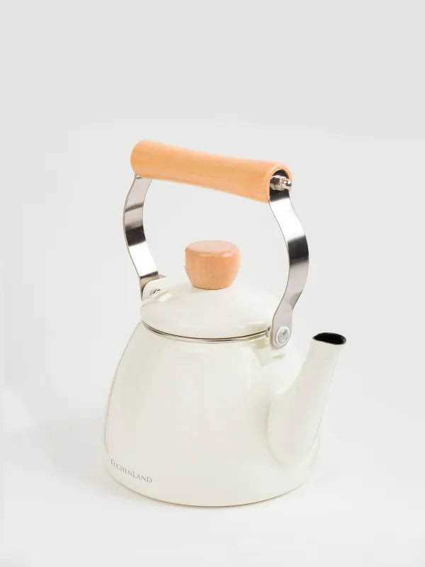 Чайник, 1,4 л, металл эмалированный/дерево, молочный, Nostalgia, image-2