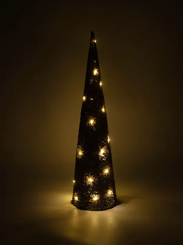 Шырша-конус, 60 см, жарықтандырылған, металл, шампан, Қарлы шырша, Frosty sparks, image-5