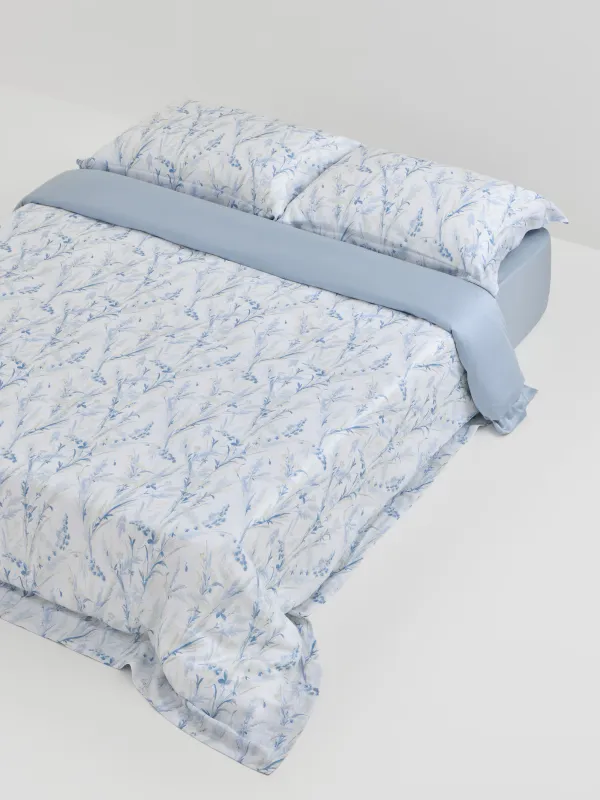 КПБ евро, тенсель 300 ТС, бело-голубой, Полевые цветы, Tencel, image-2