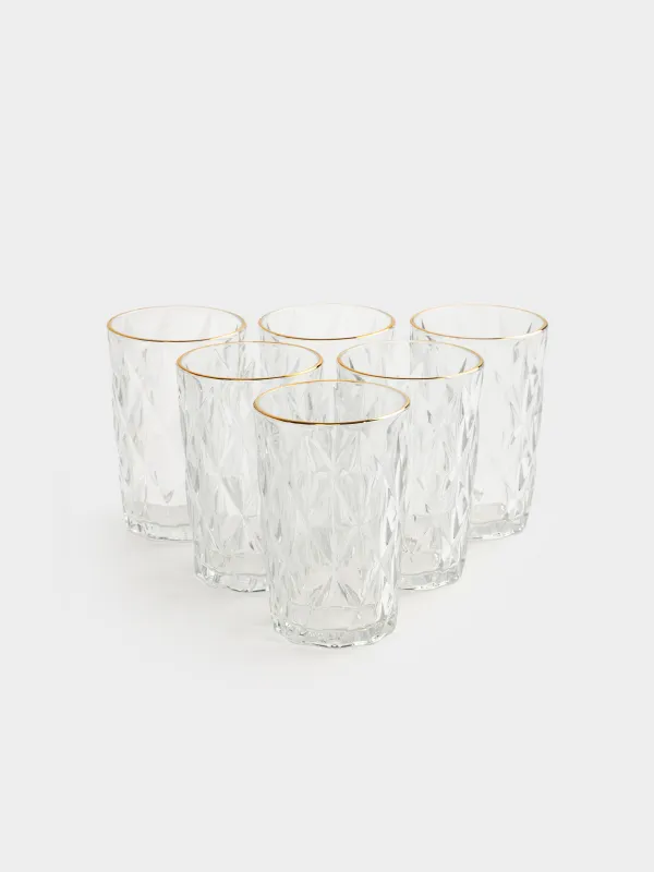 Стақан, 13 см, 340 мл, 6 дана, шыны Р, алтын жиегі бар, Rhomb gold, image-0