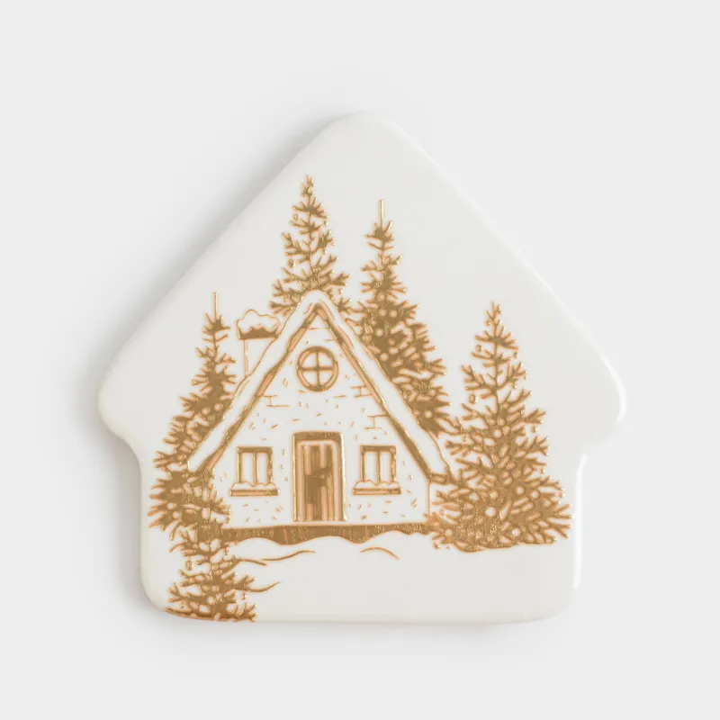 Подставка под кружку, 11х11 см, керамика/пробка, молочная, Домик в лесу, Forest house