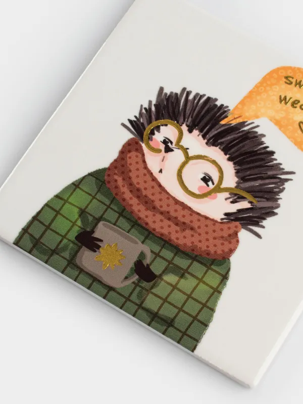 Саптыаяқ тұғыры, 11х11 см, шаршы, керамика/тығын, ақ, Көзілдірігі бар кірпі, Forest animals, image-5